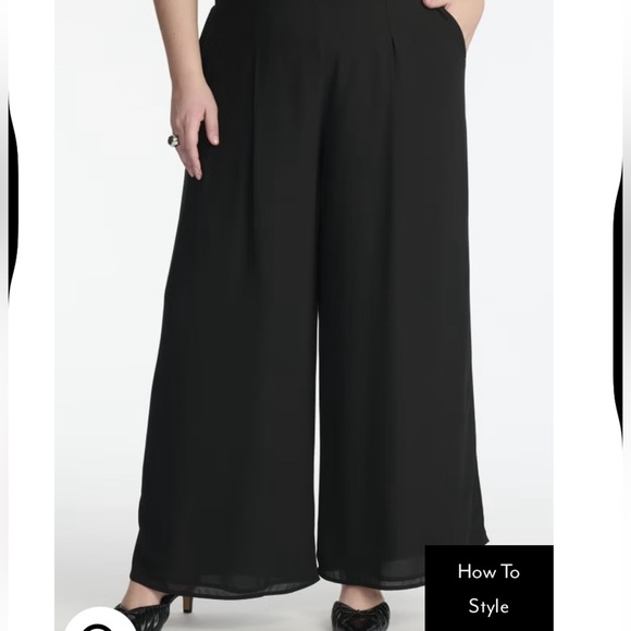 ELOQUII pants Wide Leg Dress pull on elastic waistband in Black 14 NEW wide - Picture 6 of 7